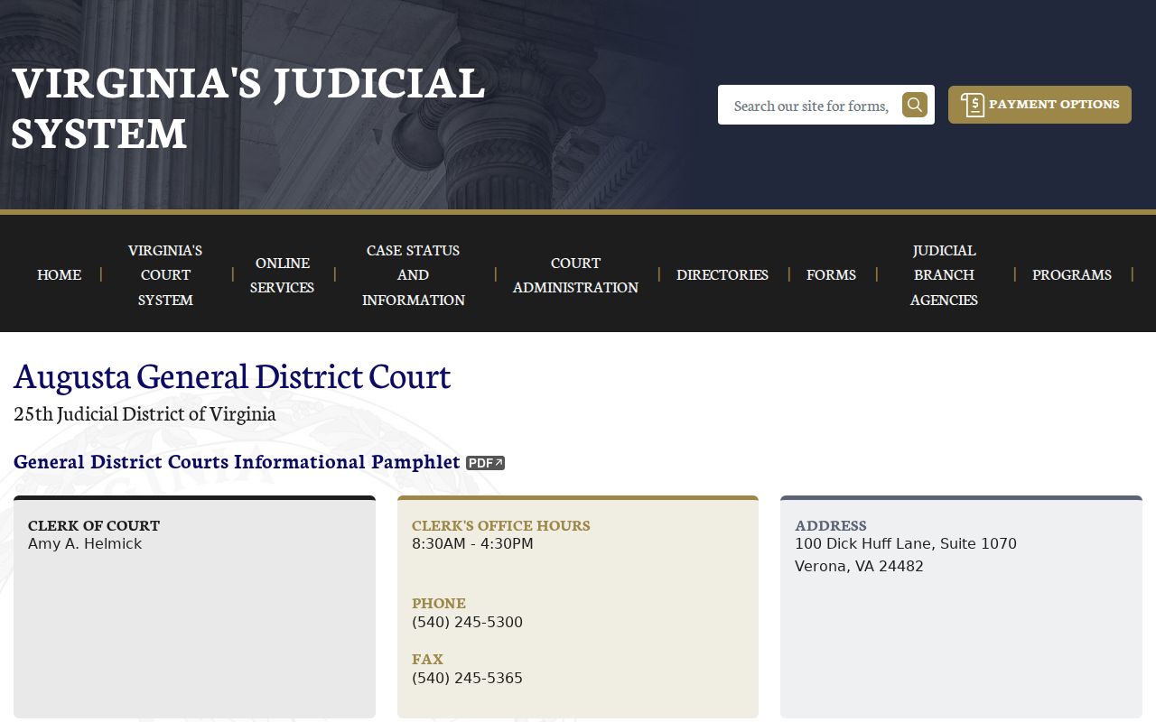 Augusta County municipal warrant court routing through General District Court