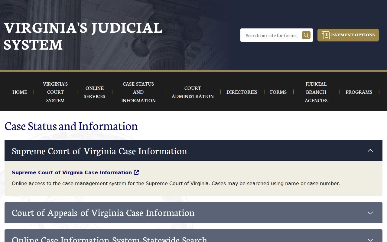 Augusta County active warrant search and public case information page