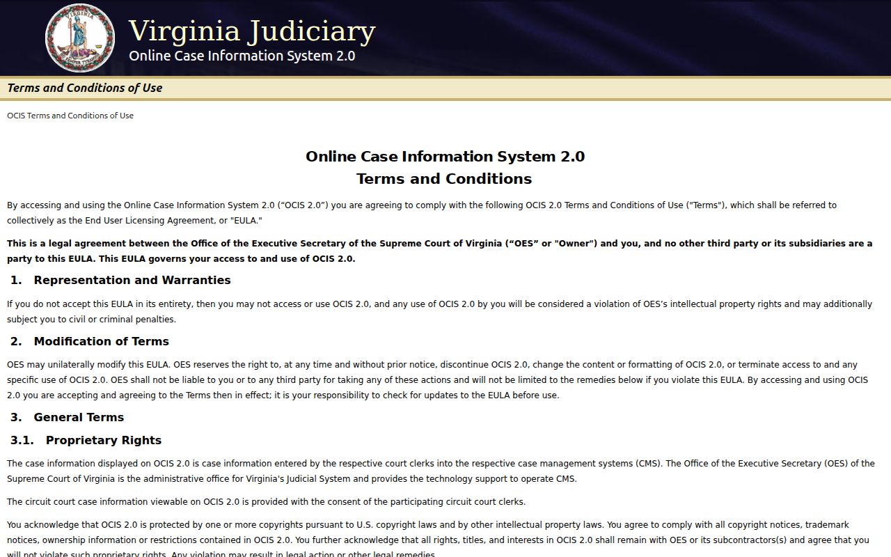 Augusta County warrant search through Virginia OCIS court controls
